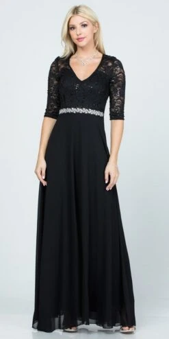 La Scala 25434 Long Chiffon Dress Lace Mid-Length Sleeve(La Scala 25434 Long Evening Dark Mauve Chiffon Dress Lace Mid Length Sleeve) -Discount Dress Shops 25434 la scala black 5443faac b8a8 4c6d bc4c be1031693162