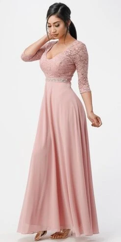 La Scala 25434 Long Chiffon Dress Lace Mid-Length Sleeve(La Scala 25434 Long Evening Dark Mauve Chiffon Dress Lace Mid Length Sleeve) -Discount Dress Shops 25434 la scala blush side 072e8099 db91 426a 9d14 95cd2be425f0
