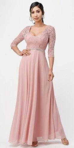 La Scala 25434 Long Chiffon Dress Lace Mid-Length Sleeve(La Scala 25434 Long Evening Dark Mauve Chiffon Dress Lace Mid Length Sleeve) -Discount Dress Shops 25434 la scala blush fb63a44f dbef 4784 9a4f ab20079fe1b9
