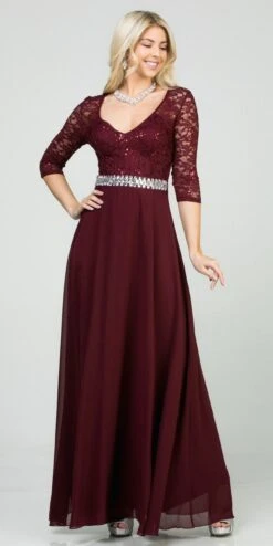 La Scala 25434 Long Chiffon Dress Lace Mid-Length Sleeve(La Scala 25434 Long Evening Dark Mauve Chiffon Dress Lace Mid Length Sleeve) -Discount Dress Shops 25434 la scala burgundy 41f99472 1a73 4d9a a47a db3525800a95