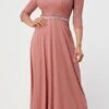 La Scala 25434 Long Chiffon Dress Lace Mid-Length Sleeve(La Scala 25434 Long Evening Dark Mauve Chiffon Dress Lace Mid Length Sleeve)