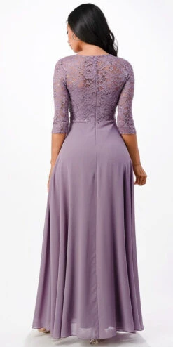 La Scala 25434 Long Chiffon Dress Lace Mid-Length Sleeve(La Scala 25434 Long Evening Dark Mauve Chiffon Dress Lace Mid Length Sleeve) -Discount Dress Shops 25434 la scala lavender back bc22a733 2d0e 40ae a280 0346544170fb