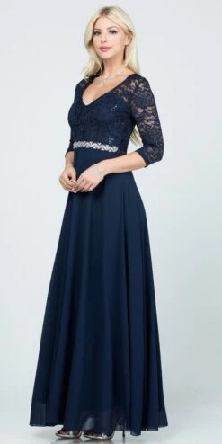 La Scala 25434 Long Chiffon Dress Lace Mid-Length Sleeve(La Scala 25434 Long Evening Dark Mauve Chiffon Dress Lace Mid Length Sleeve) -Discount Dress Shops 25434 la scala navy blue side ced066d2 5076 4c2b 8456 fa9371326d17