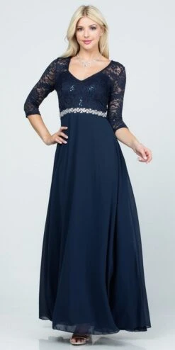 La Scala 25434 Long Chiffon Dress Lace Mid-Length Sleeve(La Scala 25434 Long Evening Dark Mauve Chiffon Dress Lace Mid Length Sleeve) -Discount Dress Shops 25434 la scala navy blue 5245db95 7a1d 4830 afbb 93b14da8e008