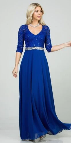 La Scala 25434 Long Chiffon Dress Lace Mid-Length Sleeve(La Scala 25434 Long Evening Dark Mauve Chiffon Dress Lace Mid Length Sleeve) -Discount Dress Shops 25434 la scala royal blue 3b327e5a d72e 4d92 8f44 c3479805b6f7