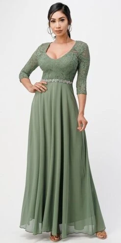 La Scala 25434 Long Chiffon Dress Lace Mid-Length Sleeve(La Scala 25434 Long Evening Dark Mauve Chiffon Dress Lace Mid Length Sleeve) -Discount Dress Shops 25434 la scala sage green 8a6dff26 d50e 47f4 81d3 f0fb6e78e067