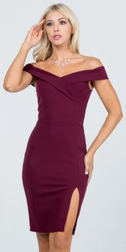 La Scala 25451 Knee Length Off-Shoulder Short Cocktail Dress With Slit(La Scala 25451 Off Shoulder Short Cocktail Dress With Slit) -Discount Dress Shops 25451 la scala burgundy 50d910c7 9b8d 49a6 aaa7 deefc04fffc8