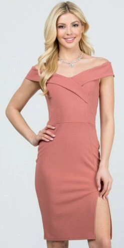 La Scala 25451 Knee Length Off-Shoulder Short Cocktail Dress With Slit(La Scala 25451 Off Shoulder Short Cocktail Dress With Slit) -Discount Dress Shops 25451 la scala dark mauve 8e5ce704 66e0 4044 aba2 3a2180594ed4