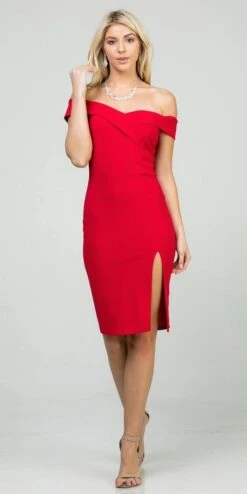 La Scala 25451 Knee Length Off-Shoulder Short Cocktail Dress With Slit(La Scala 25451 Off Shoulder Short Cocktail Dress With Slit) -Discount Dress Shops 25451 la scala red c9361146 3b17 4f2b a422 86dae70213ca