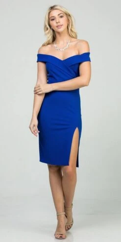 La Scala 25451 Knee Length Off-Shoulder Short Cocktail Dress With Slit(La Scala 25451 Off Shoulder Short Cocktail Dress With Slit) -Discount Dress Shops 25451 la scala royal blue bc40f7e0 f208 4741 9958 9597101d2028