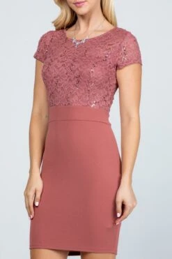 La Scala 25488 Short Pencil Dress Short Sleeve Lace Top Form Fit(Short Pencil Dress Black Short Sleeve Lace Top Form Fit) -Discount Dress Shops 25488 la scala dark mauve zoom 0dca3e08 c153 44ce a8c1 8db3df447a93