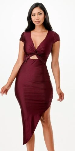 La Scala 25493 Short Sexy Asymmetrical Fitted Cocktail Dress Twisted Bodice(La Scala 25493 Short Sexy Asymmetrical Fitted Cocktail Dress Twisted Bodice) -Discount Dress Shops 25493 la scala burgundy