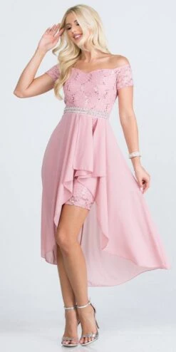 La Scala 25503 Embellished Waist High Low Cocktail Dress(La Scala 25503 Embellished Waist High And Low Cocktail Dress Black) -Discount Dress Shops 25503 la scala blush