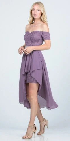 La Scala 25503 Embellished Waist High Low Cocktail Dress(La Scala 25503 Embellished Waist High And Low Cocktail Dress Black) -Discount Dress Shops 25503 la scala dark lavender side ffb2d07a 497e 42bb bd68 c642a9e57baa
