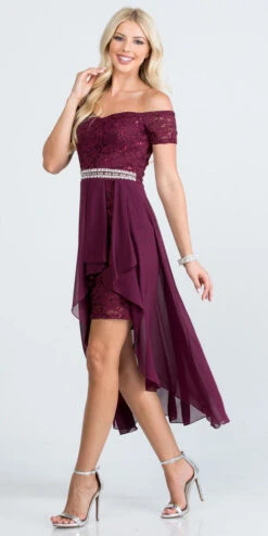 La Scala 25503 Embellished Waist High Low Cocktail Dress(La Scala 25503 Embellished Waist High And Low Cocktail Dress Black) -Discount Dress Shops 25503 la scala eggplant