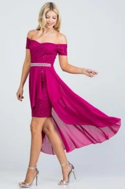 La Scala 25503 Embellished Waist High Low Cocktail Dress(La Scala 25503 Embellished Waist High And Low Cocktail Dress Black) -Discount Dress Shops 25503 la scala fuchsia side 6fab1d45 9ba1 4acf 8a67 3ab1f61967dc