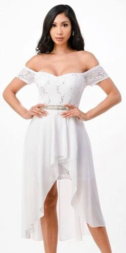 La Scala 25503 Embellished Waist High Low Cocktail Dress(La Scala 25503 Embellished Waist High And Low Cocktail Dress Black) -Discount Dress Shops 25503 la scala off white