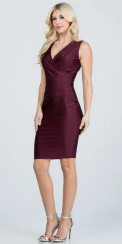 La Scala 25528 Short V-Neck Shimmering Cocktail Dress Sleeveless(La Scala 25528 V Neck Shimmering Cocktail Dress Sleeveless) -Discount Dress Shops 25528 la scala dark burgundy min 49992ae3 6621 478d bdee 92c7d0cb07f8