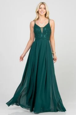 La Scala 25547 Long A-Line Chiffon Lace Dress Spaghetti Straps(La Scala 25547 Long Formal Dress With Double Spaghetti Straps)