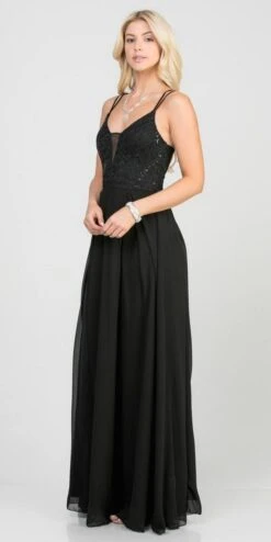 La Scala 25547 Long A-Line Chiffon Lace Dress Spaghetti Straps(La Scala 25547 Long Formal Dress With Double Spaghetti Straps) -Discount Dress Shops 25547 la scala black side