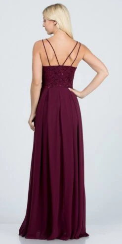 La Scala 25547 Long A-Line Chiffon Lace Dress Spaghetti Straps(La Scala 25547 Long Formal Dress With Double Spaghetti Straps) -Discount Dress Shops 25547 la scala dark burgundy back