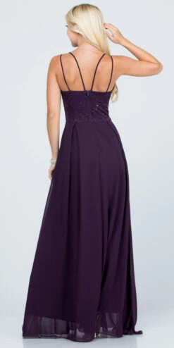 La Scala 25547 Long A-Line Chiffon Lace Dress Spaghetti Straps(La Scala 25547 Long Formal Dress With Double Spaghetti Straps) -Discount Dress Shops 25547 la scala eggplant back