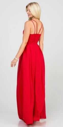 La Scala 25547 Long A-Line Chiffon Lace Dress Spaghetti Straps(La Scala 25547 Long Formal Dress With Double Spaghetti Straps) -Discount Dress Shops 25547 la scala red back