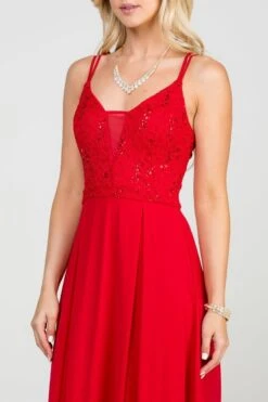 La Scala 25547 Long A-Line Chiffon Lace Dress Spaghetti Straps(La Scala 25547 Long Formal Dress With Double Spaghetti Straps) -Discount Dress Shops 25547 la scala red zoom