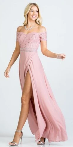 La Scala 25555 Off-Shoulder Long A-Line Dress With Slit(La Scala 25555 Off Shoulder Long Formal Dress With Slit) -Discount Dress Shops 25555 la scala blush side 5b263423 4013 4582 8af3 4099411d8258