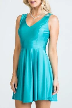 La Scala 25589 Sleeveless Dalia Fit And Flared Solid V-Neck Tricot Dress(La Scala 25589 Sleeveless Dalia Fit And Flared Solid V Neck Tricot Dress) -Discount Dress Shops 25589 la scala aqua