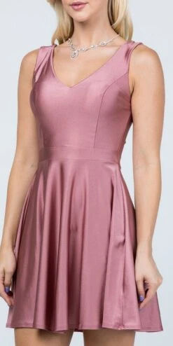 La Scala 25589 Sleeveless Dalia Fit And Flared Solid V-Neck Tricot Dress(La Scala 25589 Sleeveless Dalia Fit And Flared Solid V Neck Tricot Dress) -Discount Dress Shops 25589 la scala ash rose