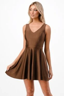 La Scala 25589 Sleeveless Dalia Fit And Flared Solid V-Neck Tricot Dress(La Scala 25589 Sleeveless Dalia Fit And Flared Solid V Neck Tricot Dress) -Discount Dress Shops 25589 la scala brown