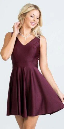 La Scala 25589 Sleeveless Dalia Fit And Flared Solid V-Neck Tricot Dress(La Scala 25589 Sleeveless Dalia Fit And Flared Solid V Neck Tricot Dress) -Discount Dress Shops 25589 la scala dark burgundy