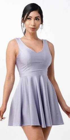 La Scala 25589 Sleeveless Dalia Fit And Flared Solid V-Neck Tricot Dress(La Scala 25589 Sleeveless Dalia Fit And Flared Solid V Neck Tricot Dress) -Discount Dress Shops 25589 la scala lavender