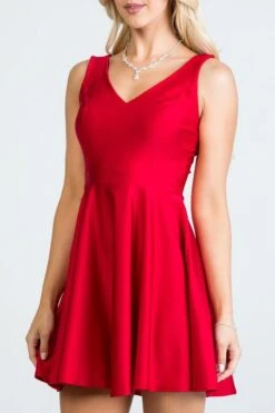 La Scala 25589 Sleeveless Dalia Fit And Flared Solid V-Neck Tricot Dress(La Scala 25589 Sleeveless Dalia Fit And Flared Solid V Neck Tricot Dress) -Discount Dress Shops 25589 la scala red