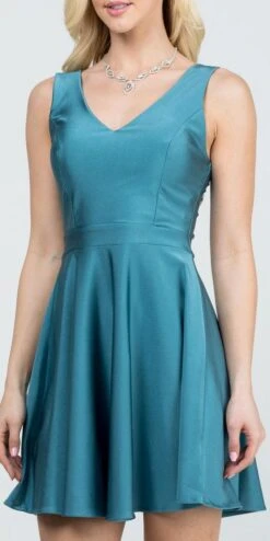 La Scala 25589 Sleeveless Dalia Fit And Flared Solid V-Neck Tricot Dress(La Scala 25589 Sleeveless Dalia Fit And Flared Solid V Neck Tricot Dress) -Discount Dress Shops 25589 la scala rust aqua