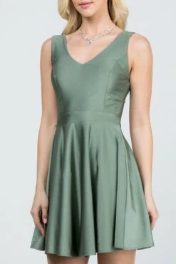 La Scala 25589 Sleeveless Dalia Fit And Flared Solid V-Neck Tricot Dress(La Scala 25589 Sleeveless Dalia Fit And Flared Solid V Neck Tricot Dress) -Discount Dress Shops 25589 la scala rust olive