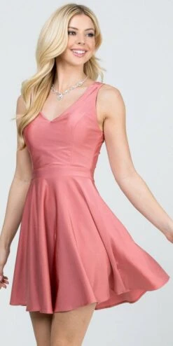 La Scala 25589 Sleeveless Dalia Fit And Flared Solid V-Neck Tricot Dress(La Scala 25589 Sleeveless Dalia Fit And Flared Solid V Neck Tricot Dress) -Discount Dress Shops 25589 la scala rust rose