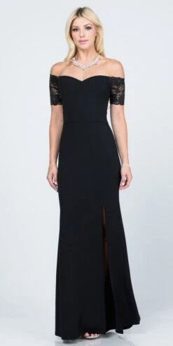 La Scala 25612 Long Mermaid Dress Off Shoulder Lace Sleeve(La Scala 25612 Long Mermaid Burgundy Dress Off Shoulder Lace Sleeve) -Discount Dress Shops 25612 la scala black