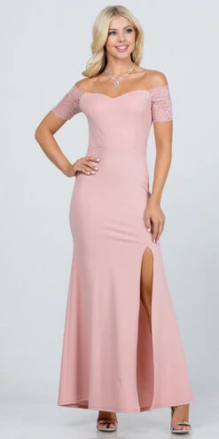 La Scala 25612 Long Mermaid Dress Off Shoulder Lace Sleeve(La Scala 25612 Long Mermaid Burgundy Dress Off Shoulder Lace Sleeve) -Discount Dress Shops 25612 la scala blush