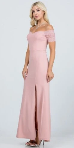 La Scala 25612 Long Mermaid Dress Off Shoulder Lace Sleeve(La Scala 25612 Long Mermaid Burgundy Dress Off Shoulder Lace Sleeve) -Discount Dress Shops 25612 la scala blush side