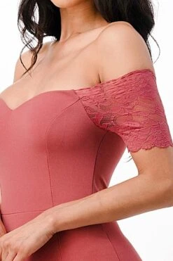 La Scala 25612 Long Mermaid Dress Off Shoulder Lace Sleeve(La Scala 25612 Long Mermaid Burgundy Dress Off Shoulder Lace Sleeve) -Discount Dress Shops 25612 la scala dark mauve zoom