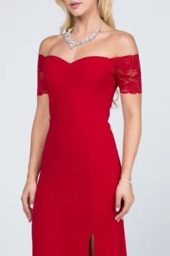 La Scala 25612 Long Mermaid Dress Off Shoulder Lace Sleeve(La Scala 25612 Long Mermaid Burgundy Dress Off Shoulder Lace Sleeve) -Discount Dress Shops 25612 la scala red zoom