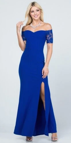 La Scala 25612 Long Mermaid Dress Off Shoulder Lace Sleeve(La Scala 25612 Long Mermaid Burgundy Dress Off Shoulder Lace Sleeve) -Discount Dress Shops 25612 la scala royal blue