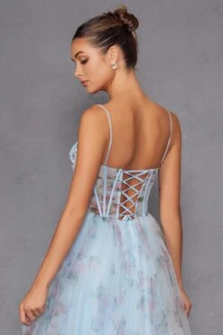 Juliet JT2562S Floral Print Strapless A-Line Tulle Gown(Juliet Jt2562s Floral Print Strapless A Line Tulle Gown) -Discount Dress Shops 2562SLIGHTBLUE 5