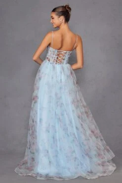 Juliet JT2562S Floral Print Strapless A-Line Tulle Gown(Juliet Jt2562s Floral Print Strapless A Line Tulle Gown) -Discount Dress Shops 2562SLIGHTBLUE 7