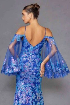 Juliet JT2564U Long Sleeve Cold Shoulder Fitted Sequin Gown(Juliet Jt2564u Long Sleeve Cold Shoulder Fitted Sequin Gown) -Discount Dress Shops 2564UROYALBLUE 6