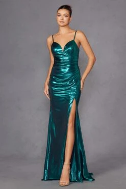 Juliet JT2567U Metallic Fitted Evening Gown(Juliet Jt2567u Metallic Fitted Evening Gown) -Discount Dress Shops 2567UTEAL 1