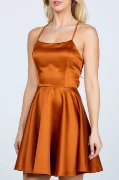CLEARANCE - La Scala 25713 Short Fit And Flare Dress Spaghetti Straps (Size M)(Clearance La Scala 25713 Short Fit And Flare Dress Spaghetti Straps Criss Cross Back) -Discount Dress Shops 25713 la scala cognac zoom b10b8aab b3c1 4c75 af86 0a6c11663b4d