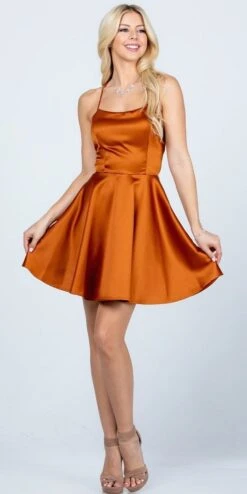 CLEARANCE - La Scala 25713 Short Fit And Flare Dress Spaghetti Straps (Size M)(Clearance La Scala 25713 Short Fit And Flare Dress Spaghetti Straps Criss Cross Back) -Discount Dress Shops 25713 la scala cognac 9c773859 cc8f 4b32 bf24 582e00732f83